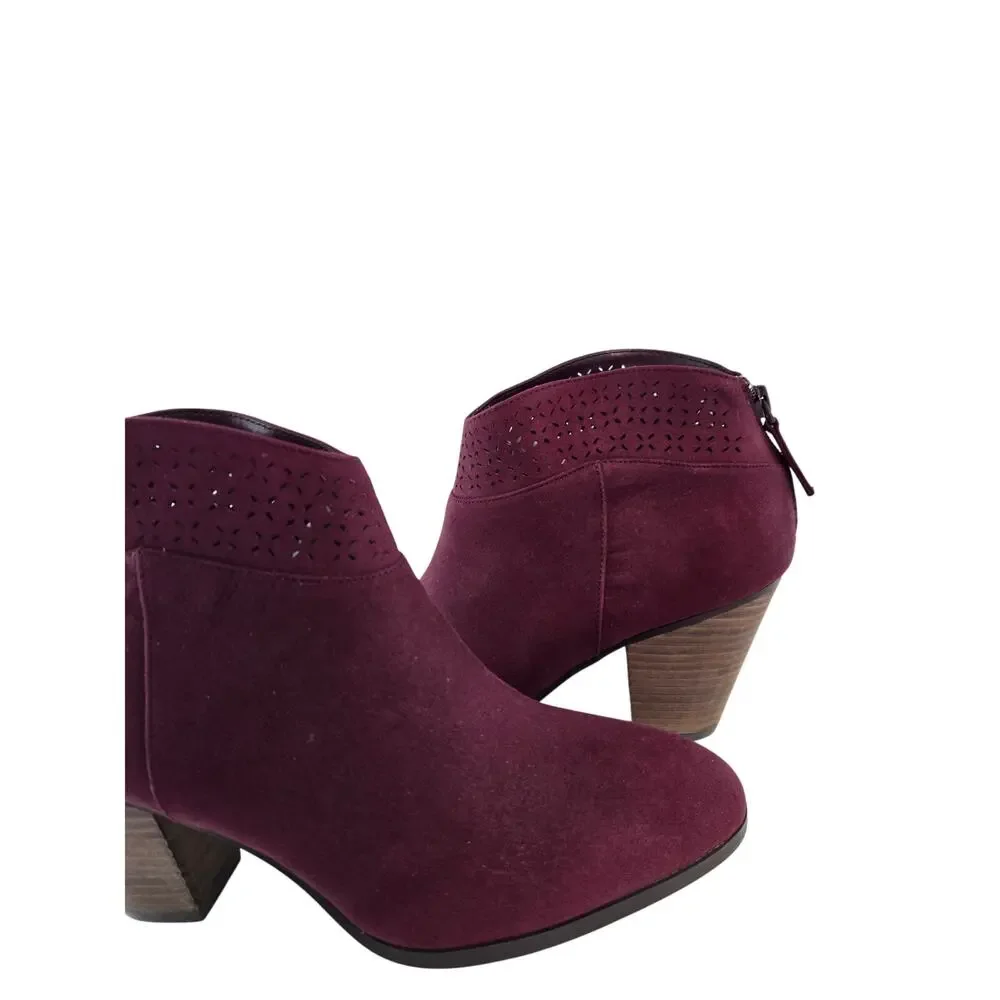 Maroon Jackson Short Block Heeled Booties by Violet & Red